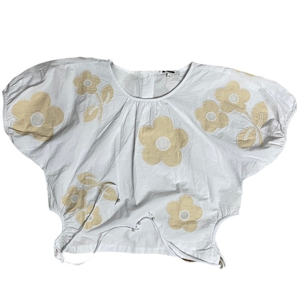 Madewell NWT Embroidered Poplin Puff-Sleeve Cutout Crop Top Size Medium - Picture 2 of 11